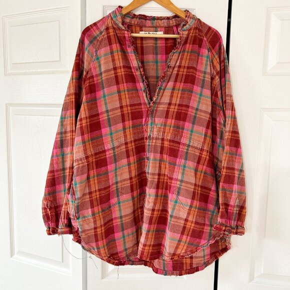 Free People We The Free Summer Daydream Plaid Button Up Shirt Berry Oversized M - Picture 3 of 9